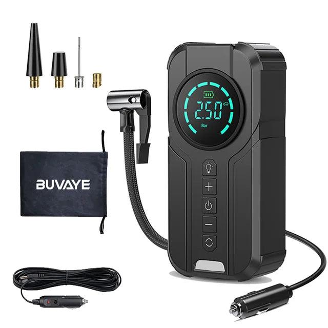 Portable Rechargeable Air Compressor with Power Bank and Flashlight - Jump Starter and Tire Pressure Gauge