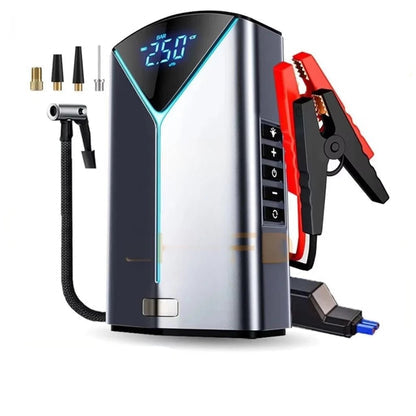 Portable Rechargeable Air Compressor with Power Bank and Flashlight - Jump Starter and Tire Pressure Gauge